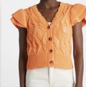 Vigoss Ruffle Sleeve Pointelle Knit Cardigan